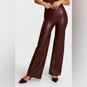 Aritzia Wilfred Faux Leather Burgundy Wide Leg Pants
